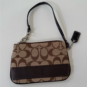 Coach Tan and Brown Signature Wristlet